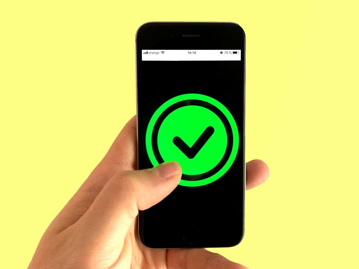 A phone confirmation symbol is illustrative; a click is not a received message.