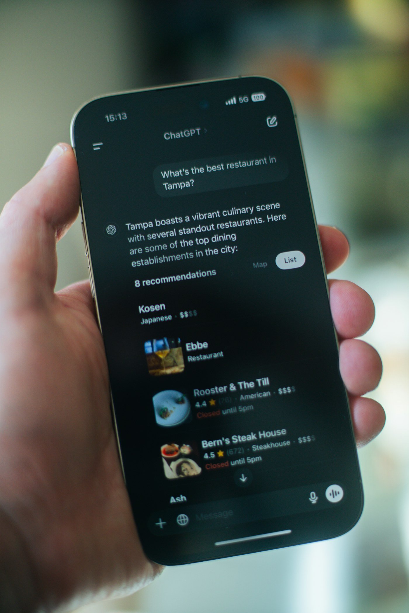 A 2025 restaurant-recommendation screen; its recommendations were not tested for this article.